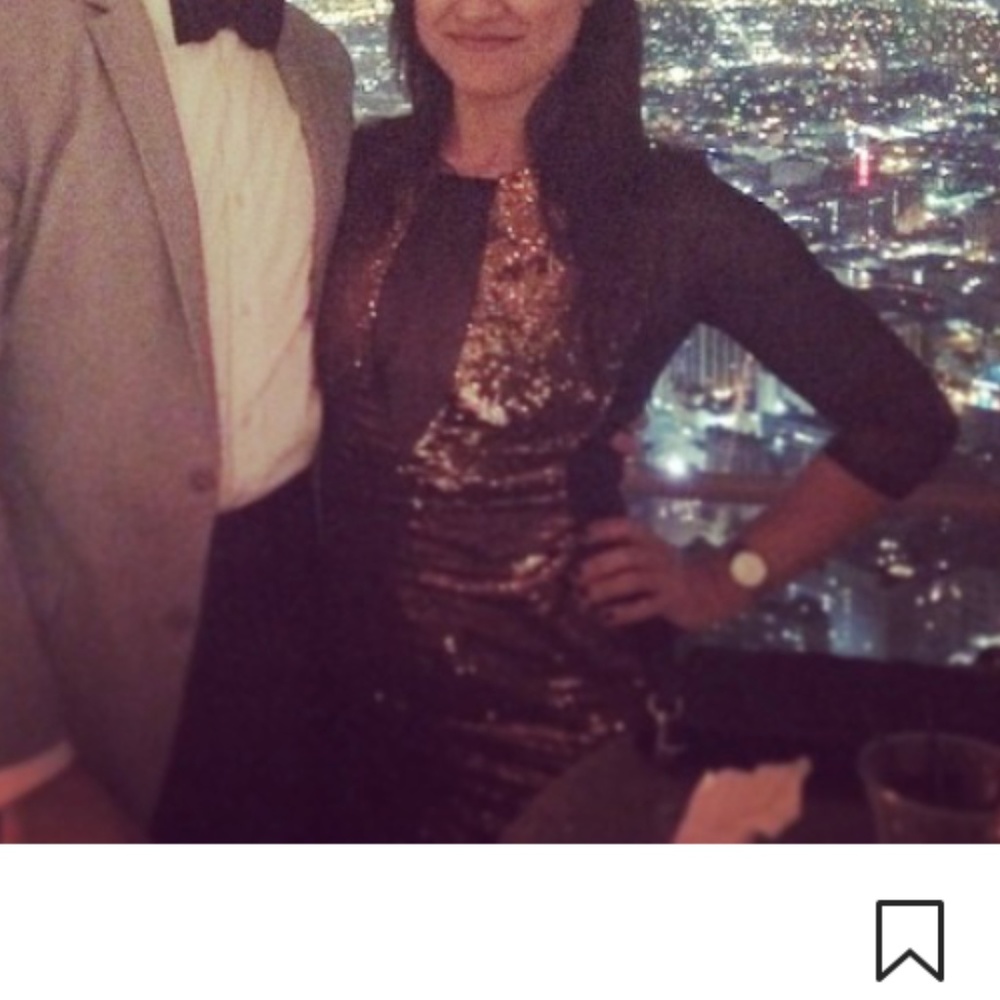 BEBE black and gold/copper sequin dress